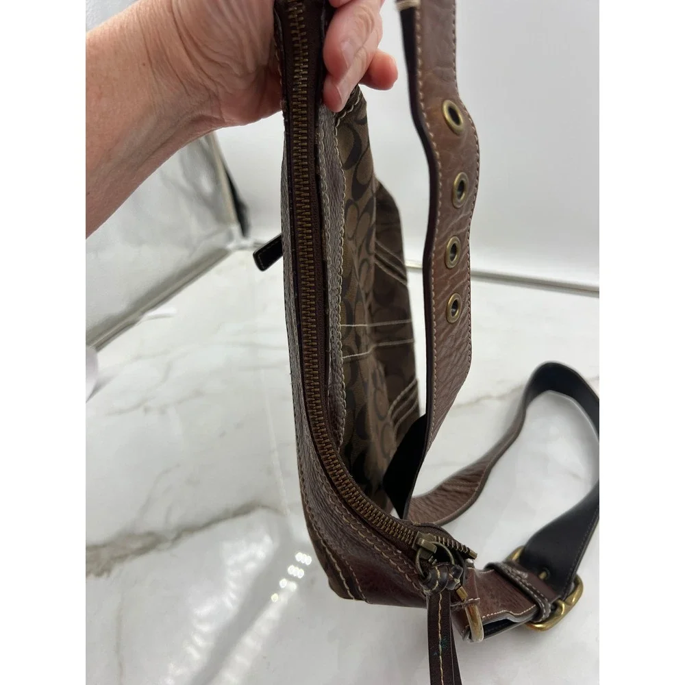 Coach Hand Crafted 10403 Signature Hobo Brown Monogram Bag